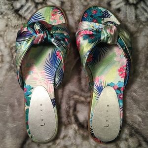 Leith Nevie knotted slide sandal colorful neon floral-Size 7.5